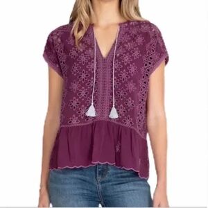 NWT Johnny Was Plum Embroidered Blouse